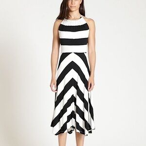 GAP halterneck handkerchief striped midi dress black white size medium
